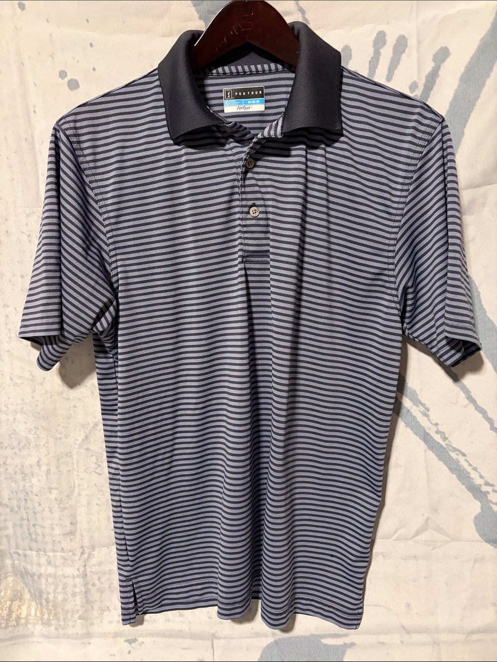 PGA Tour Navy and Light Blue Striped Polo